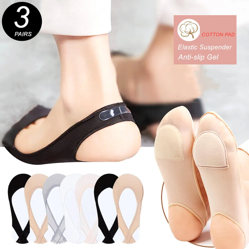 Invisible Cushion Socks with Built-In Pads (3 Pairs) – Non-Slip Comfort for Heels & Flats