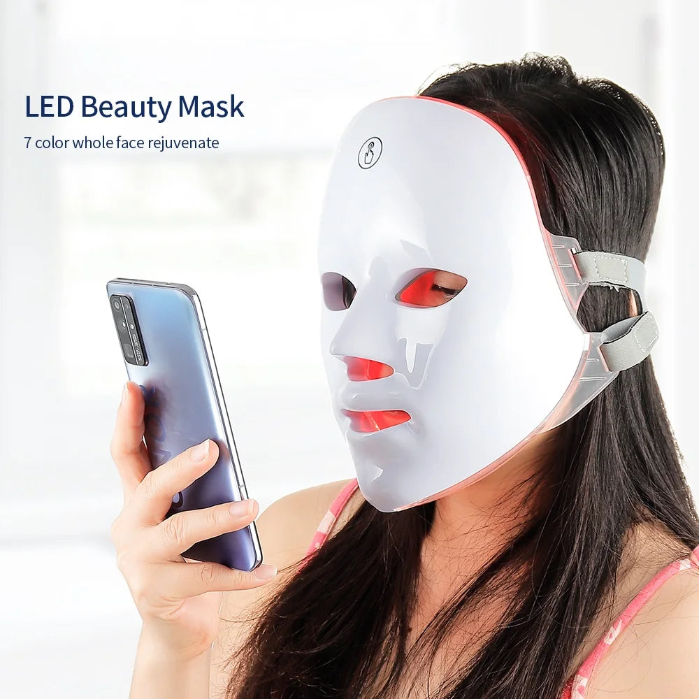 Wireless 7-Color LED Face & Neck Mask Light Therapy • Skin Care • At-Home Beauty Device